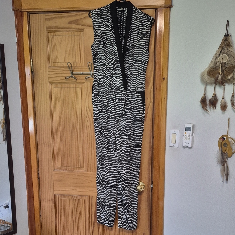 Dynamite Black and White Zebra Print Sleeveless Jumpsuit